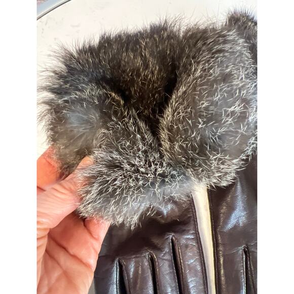 Wilsons Leather VINTAGE women dark brown gloves genuine rabbit fur cuffs Small - Picture 6 of 9